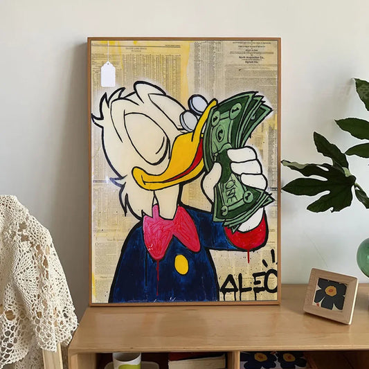 Donald Duck graffiti love money canvas art print for modern home decor