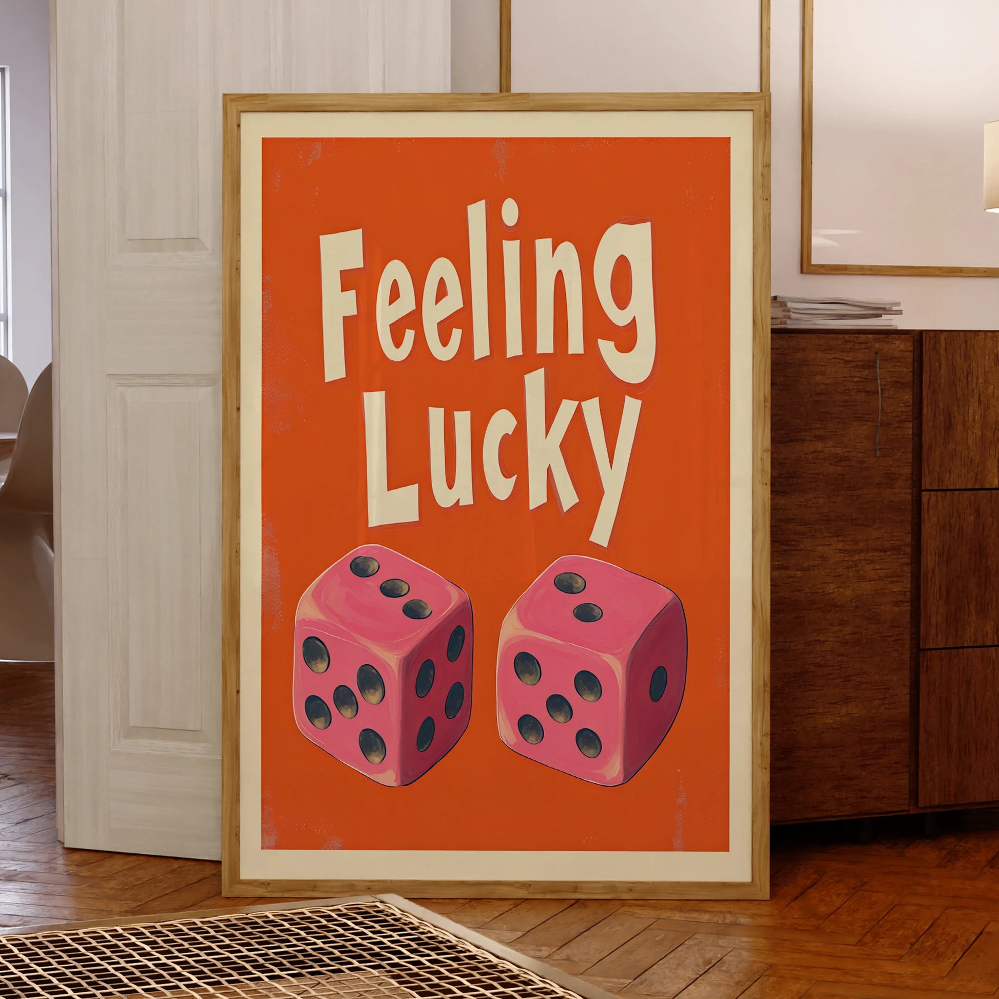Simple dopamin Y2K electric orange feeling lucky quote canvas print