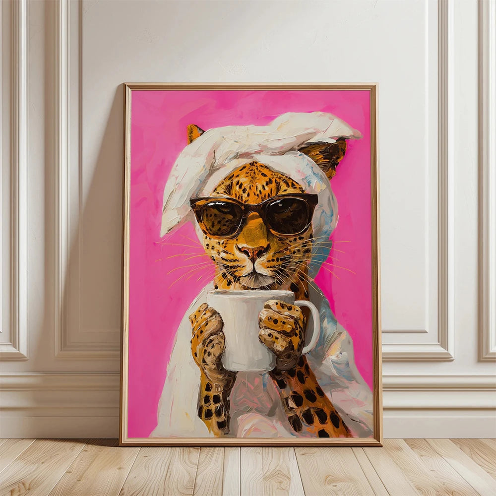 Vibrant animal coffee art canvas poster for home wall decoration