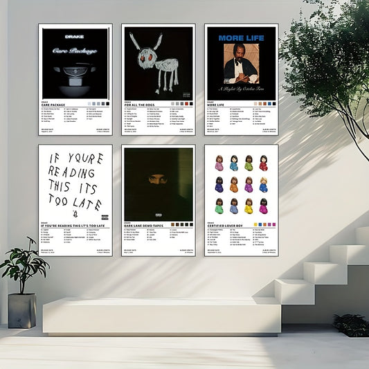 6-piece Drake-inspired canvas wall art set for music lovers