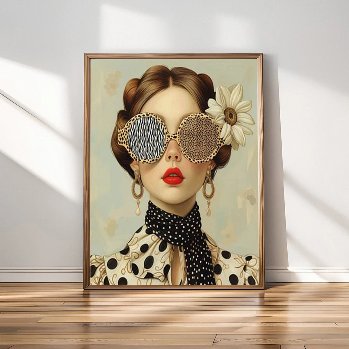 Fashionable girl with glasses and flowers canvas painting poster