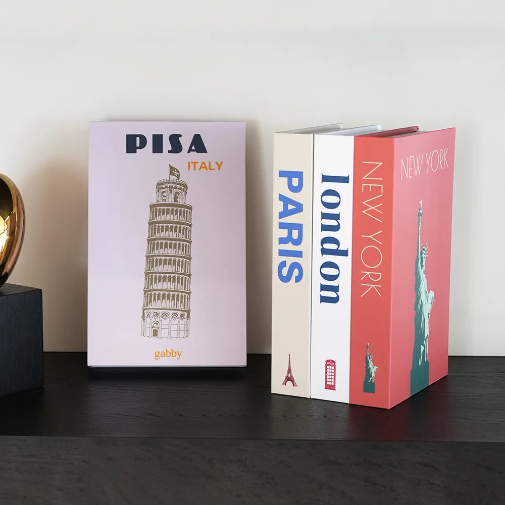 Soft cover fake books set for luxury living room staging