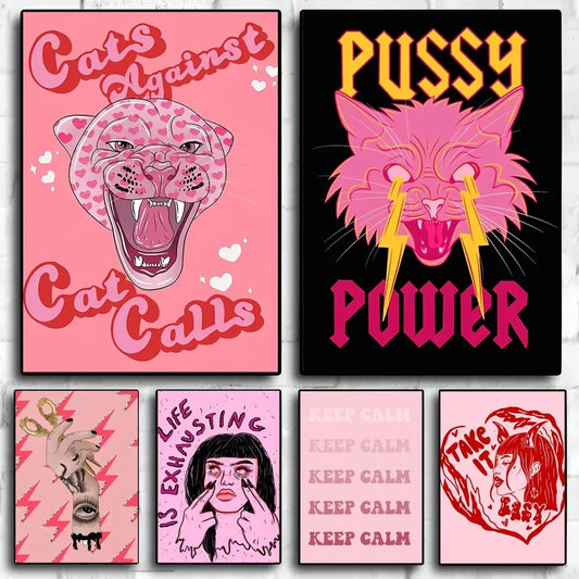 Feminist pink girl power poster waterproof sticker for wall decor