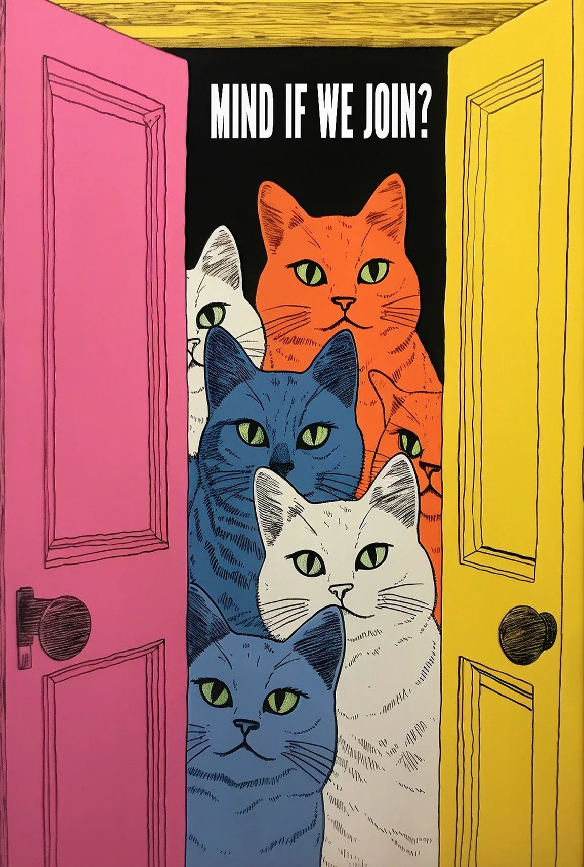 Whimsical black cat artwork for bathroom wall decoration