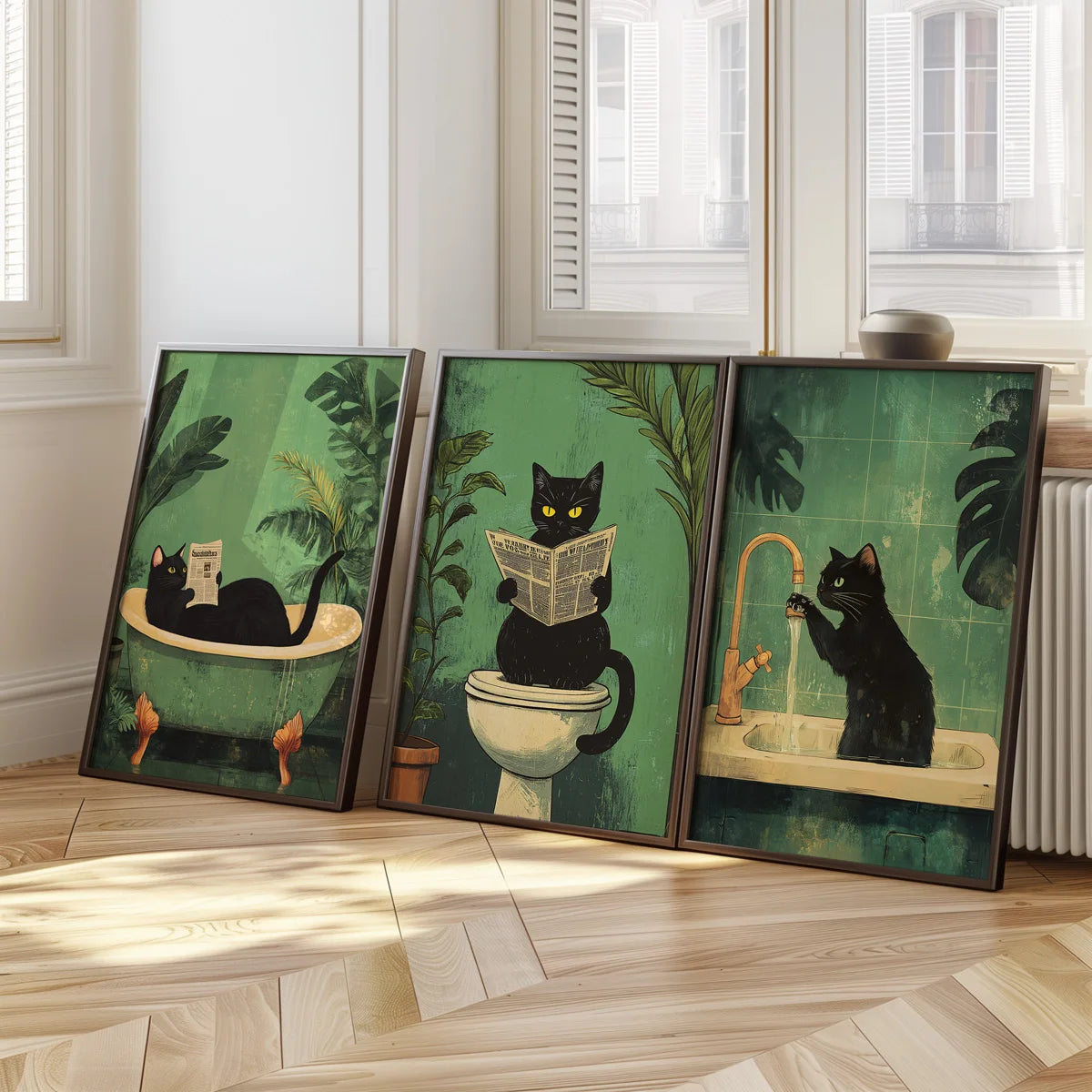 Indoor modern black cat wall decoration set