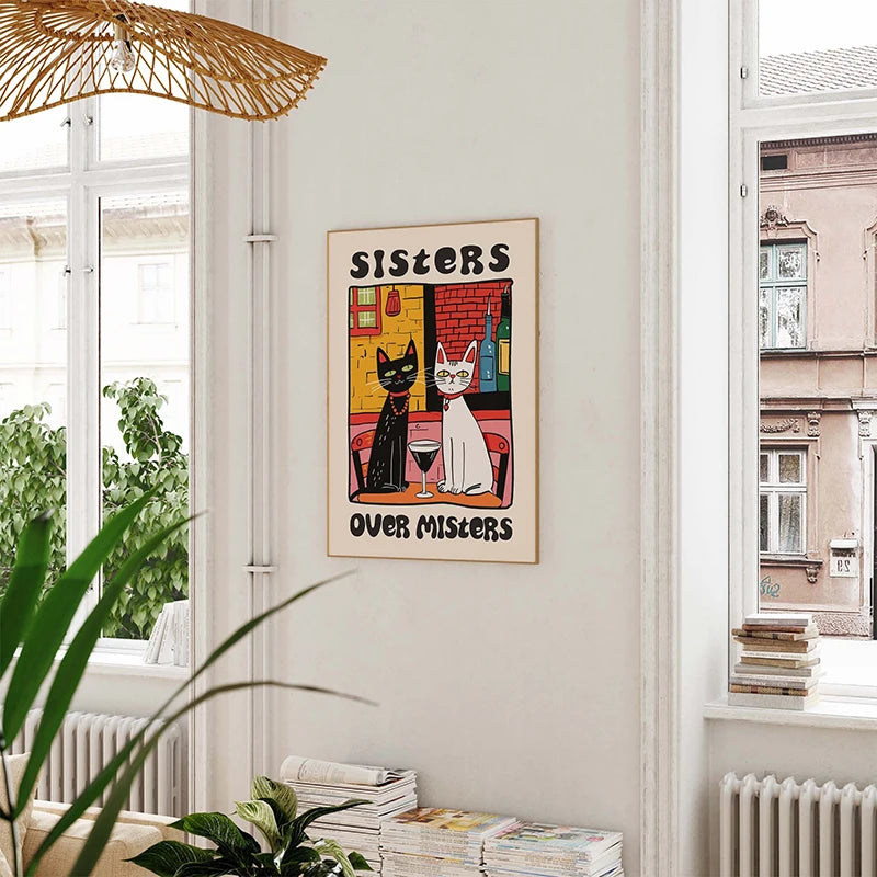 Whimsical cat kitchen art print perfect for home or cafe walls