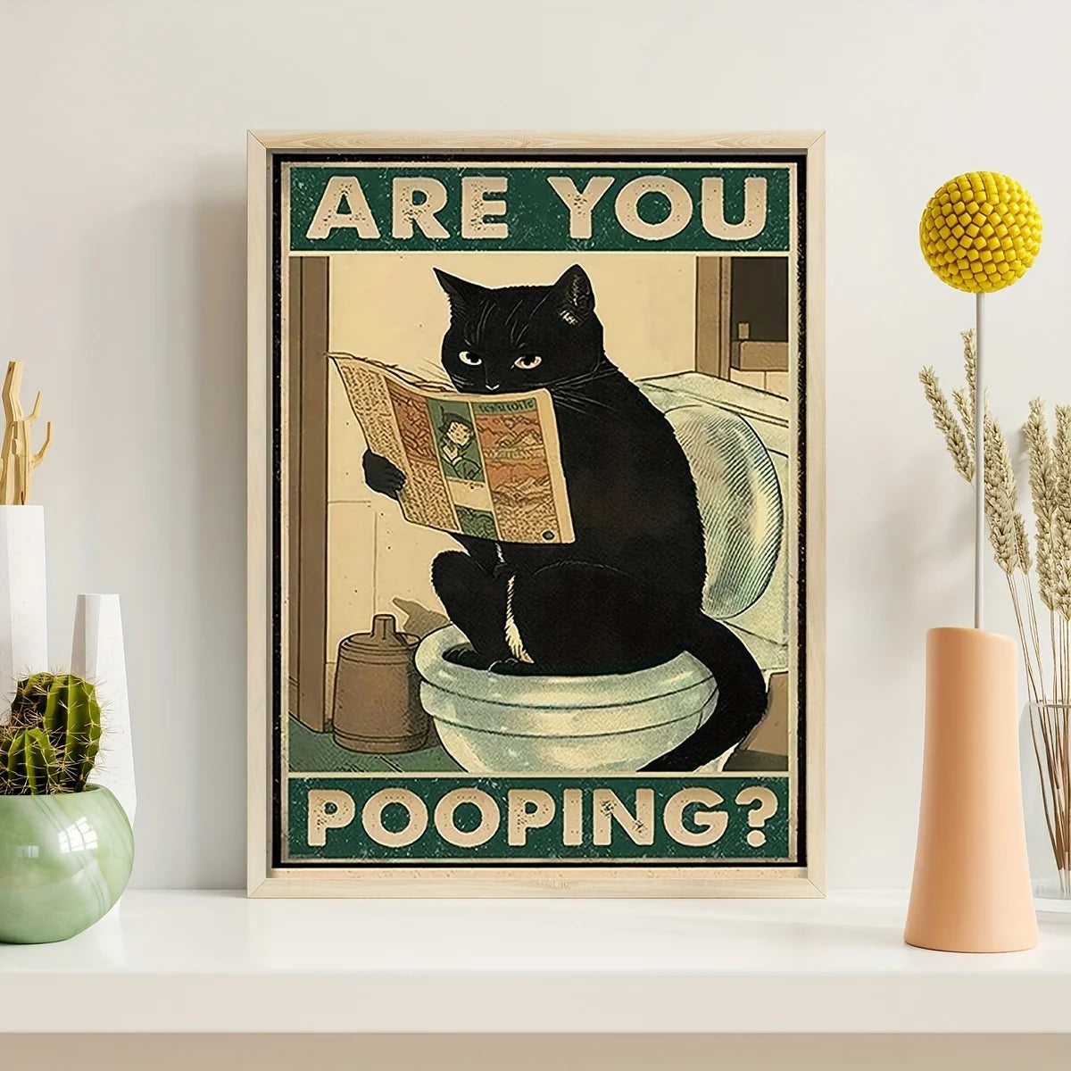 Cute cat toilet humor poster for home decoration
