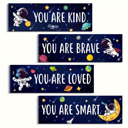 Vibrant galaxy adventure wooden sign wall decor set for space lovers