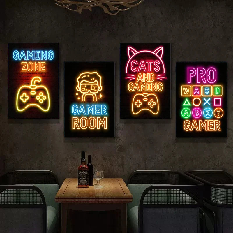 Gaming room wall decor neon poster for boy bedroom