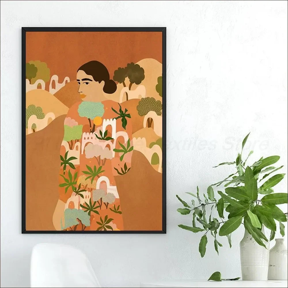 HD quality African woman floral painting aesthetic home decoration