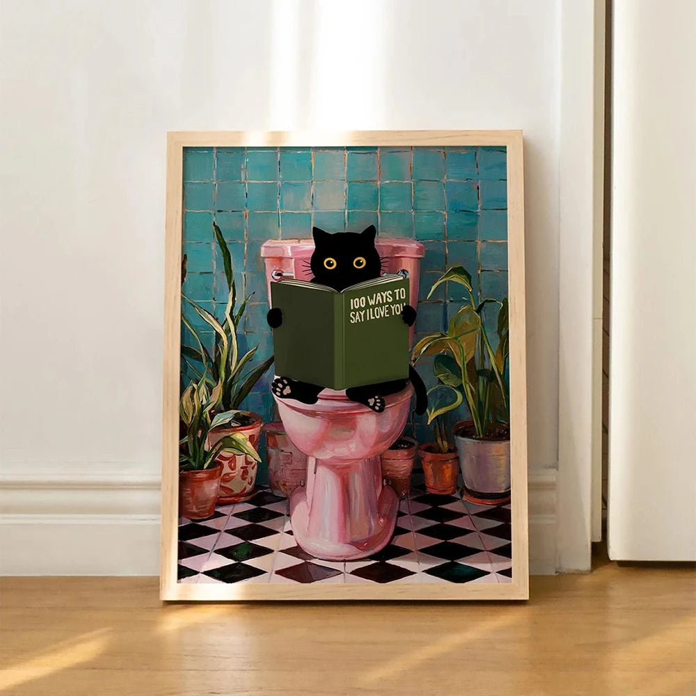 Bathroom wall decor cat painting funny animal design