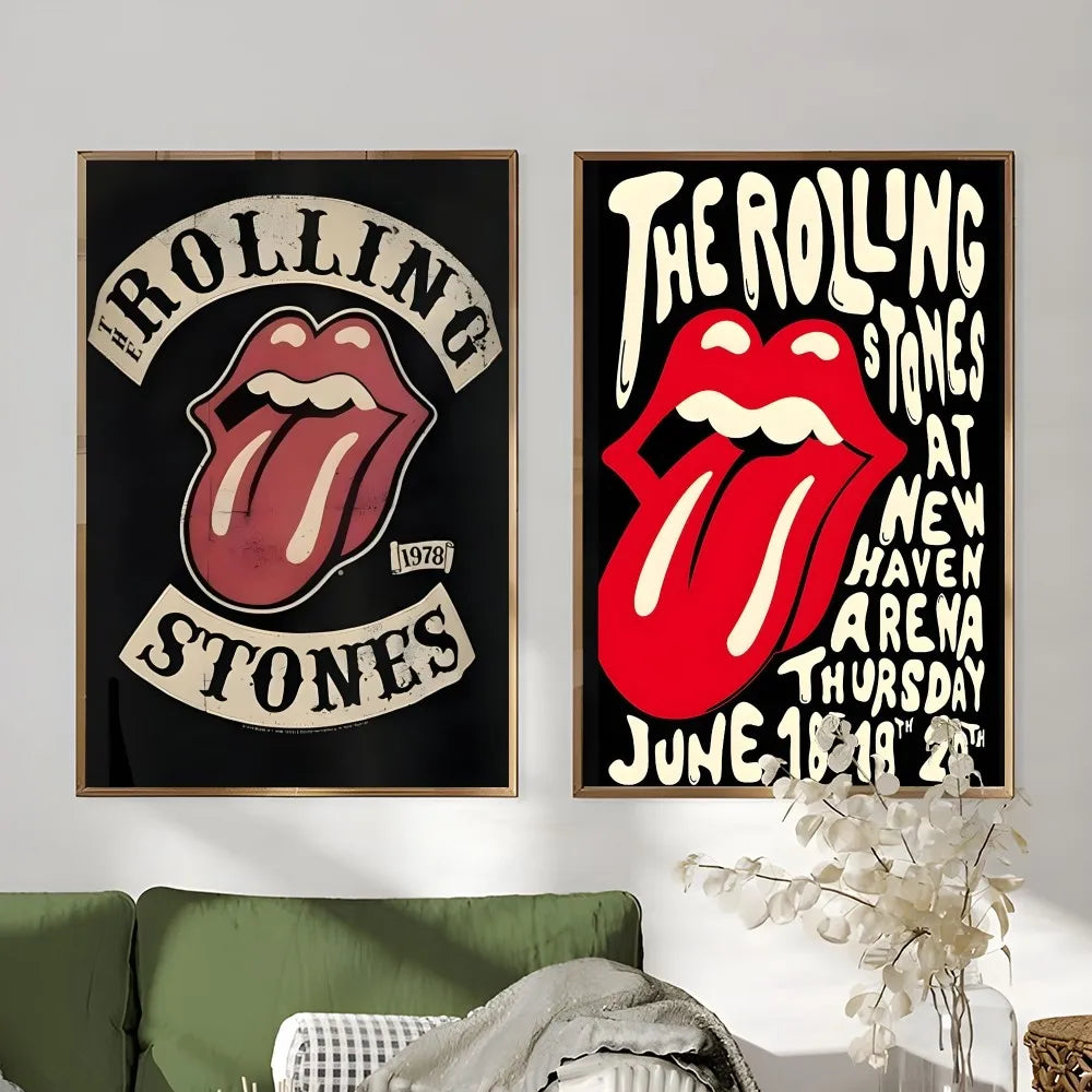 Iconic R-Rolling Stones retro print for music lovers’ room decor.