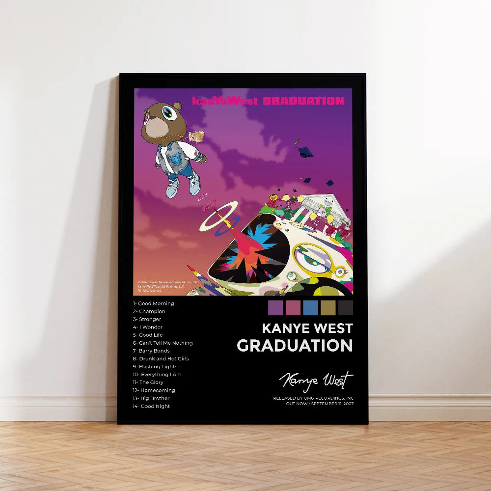 Vibrant Kanye West pop rap poster for studio or lounge