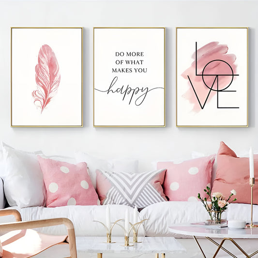 abstract pink feather wall art for kitchen decoration