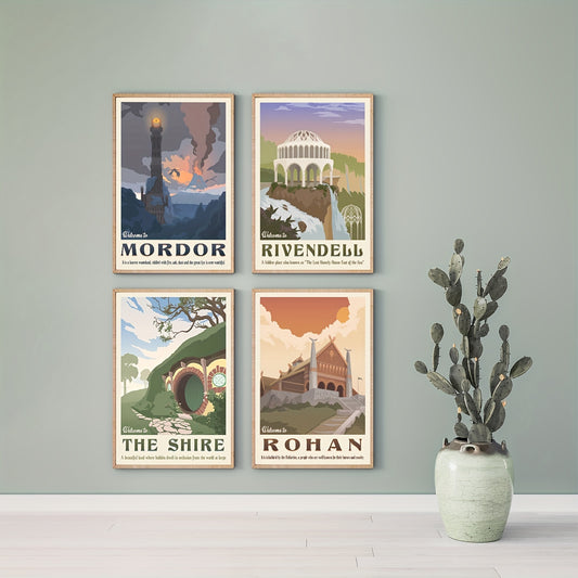 Middle Earth landscape canvas wall art set of 4 Lord of the Rings decor