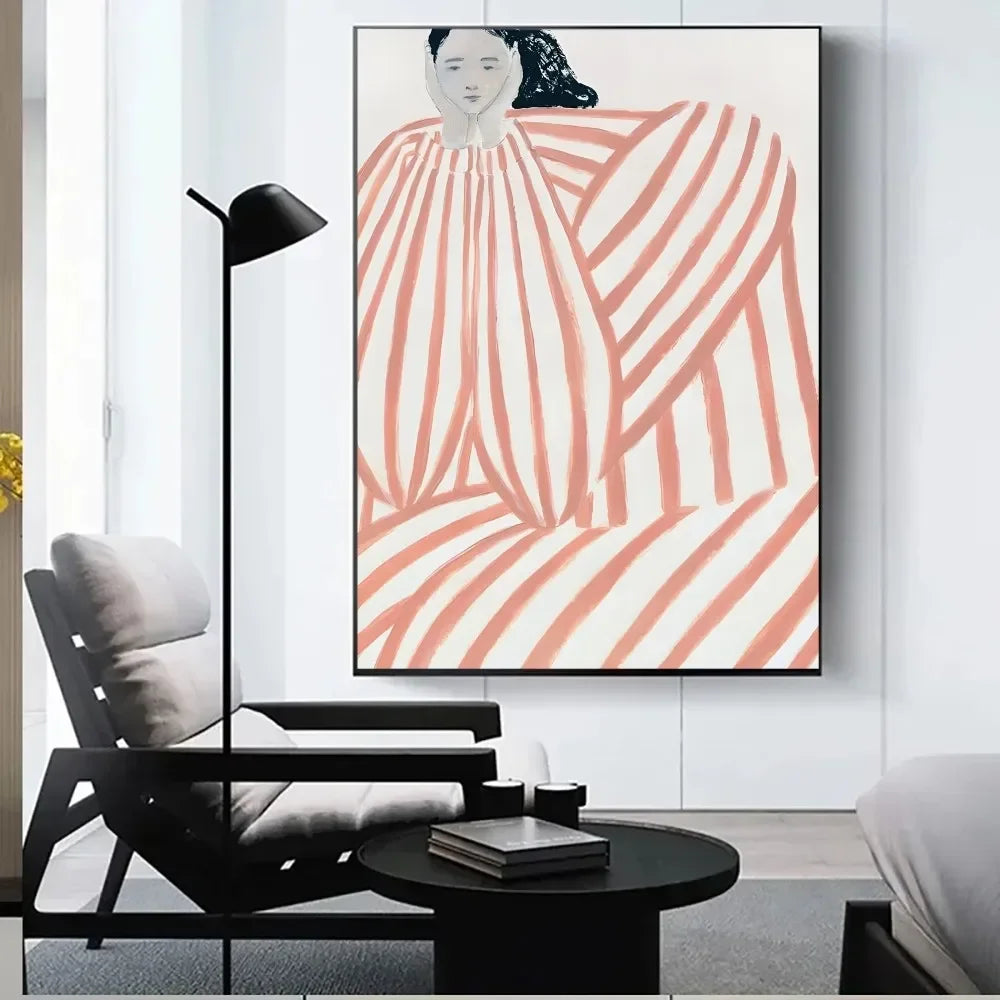 Minimalist abstract girl figure wall art for bedroom