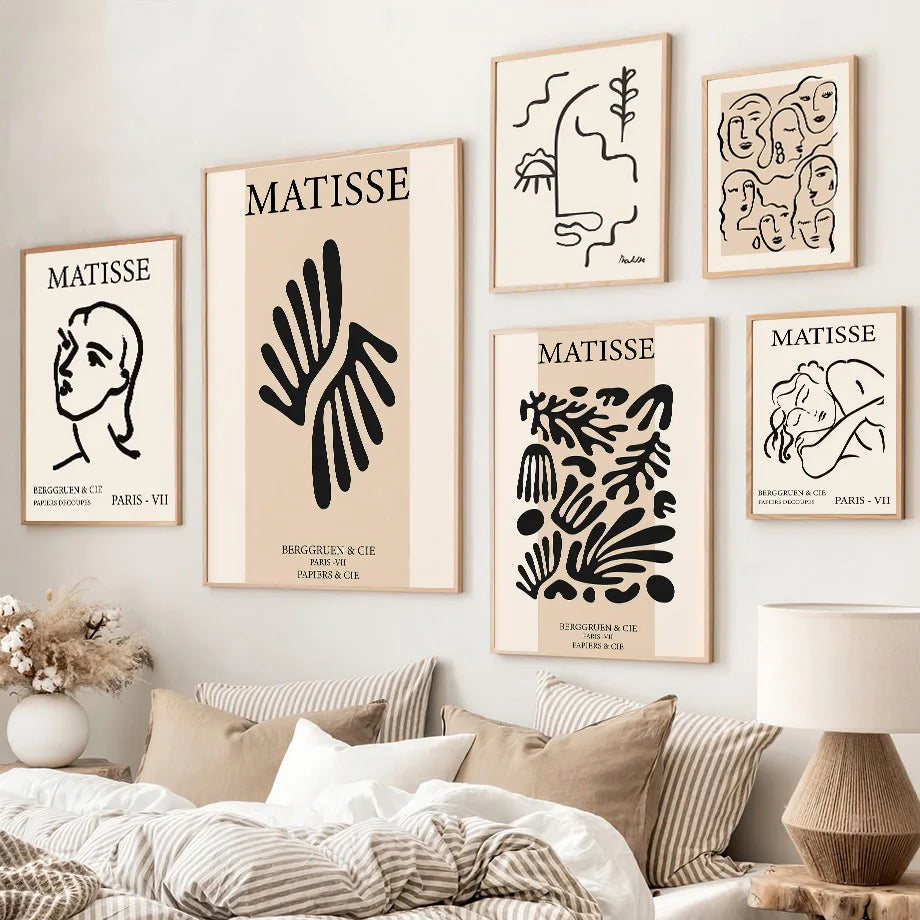 Black line art poster featuring human figure and botanical elements