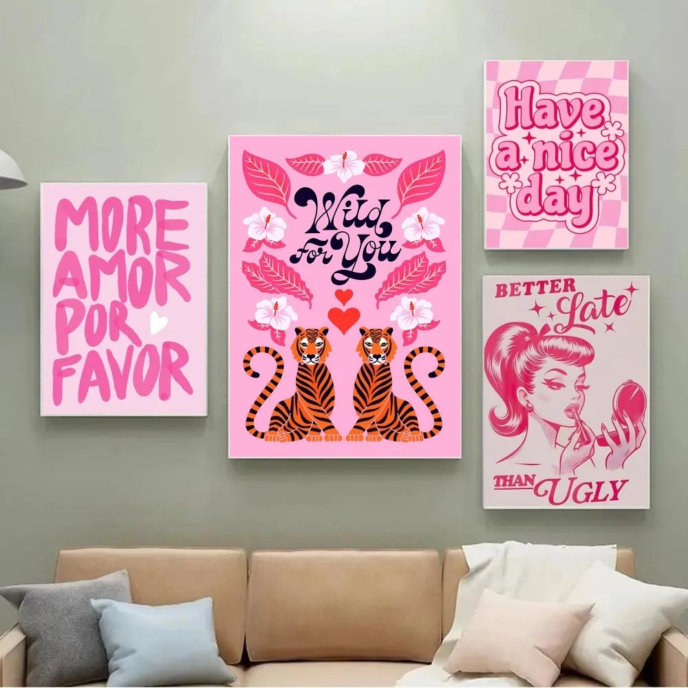 Minimalist pink love words poster for stylish interior design