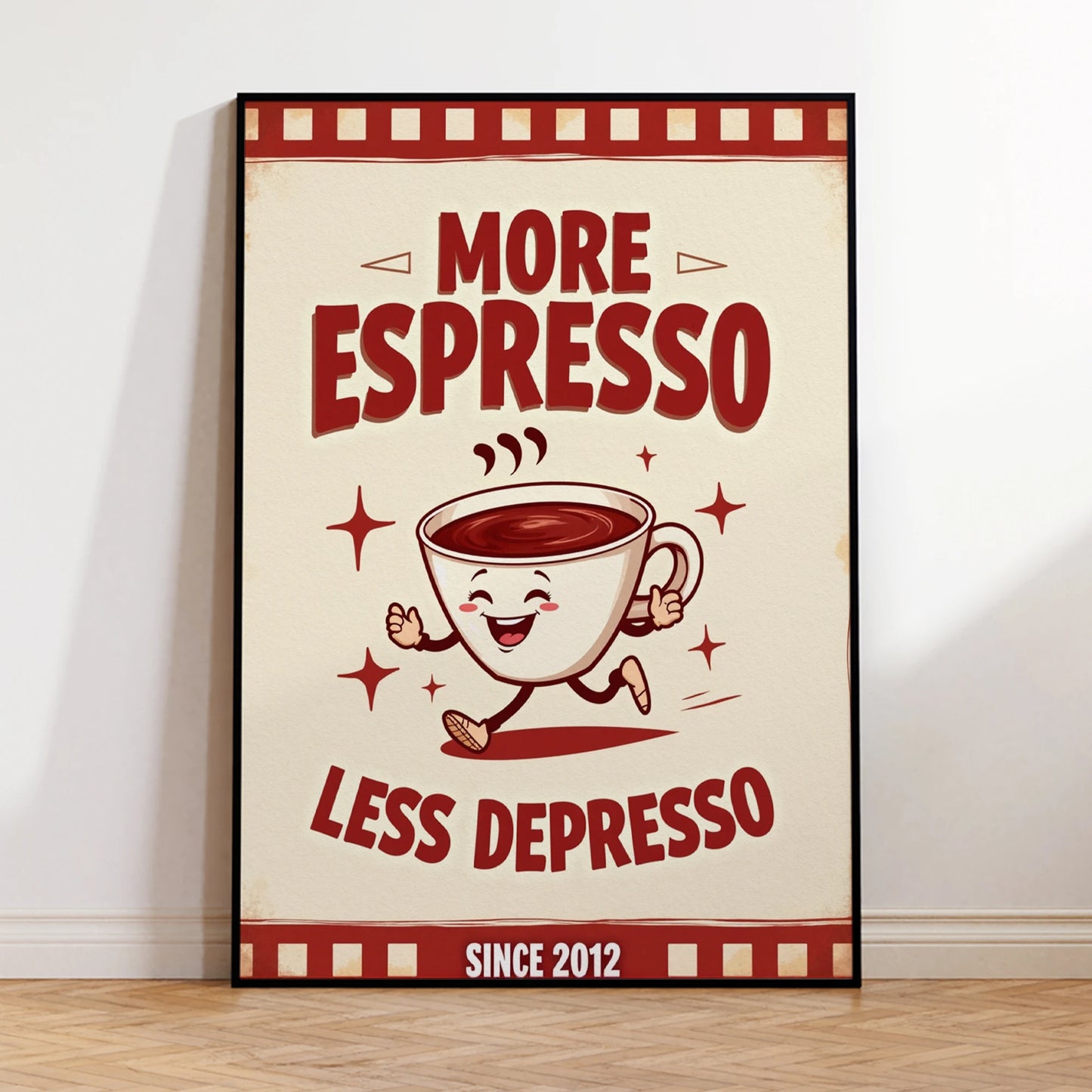 Red canvas print featuring More Espresso Less Depresso quote