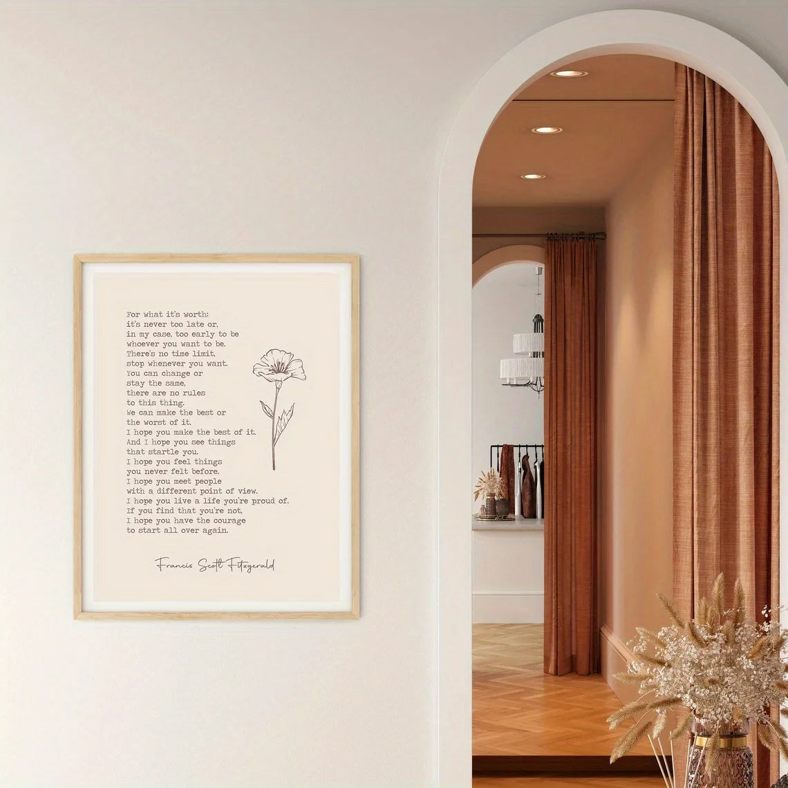 Stylish living room wall art text design