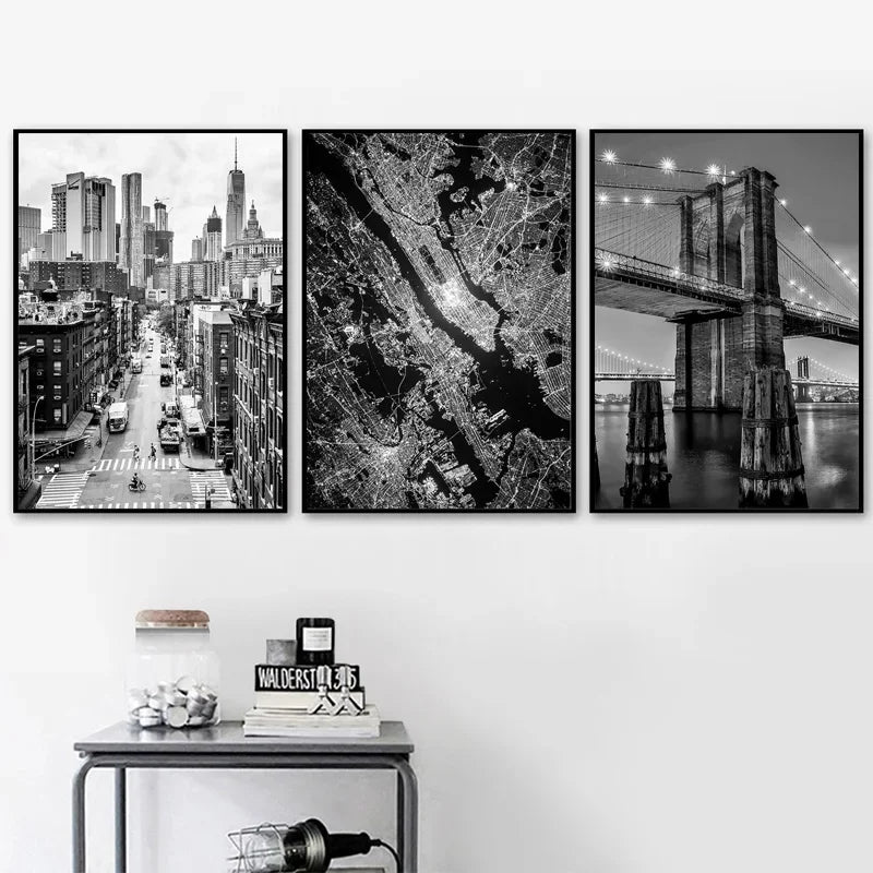Modern black and white New York City poster print for home decoration