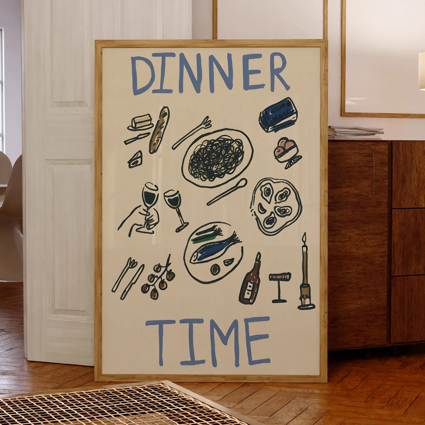 Modern dinner time kitchen wall art for living room or bedroom decor