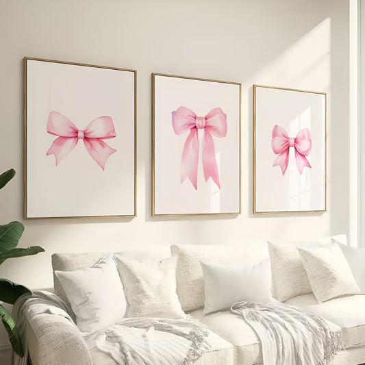 Modern abstract pink bow canvas art for living room decor