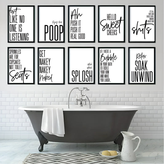 Modern unframed typography bathroom quote wall art for dorm and indoor use