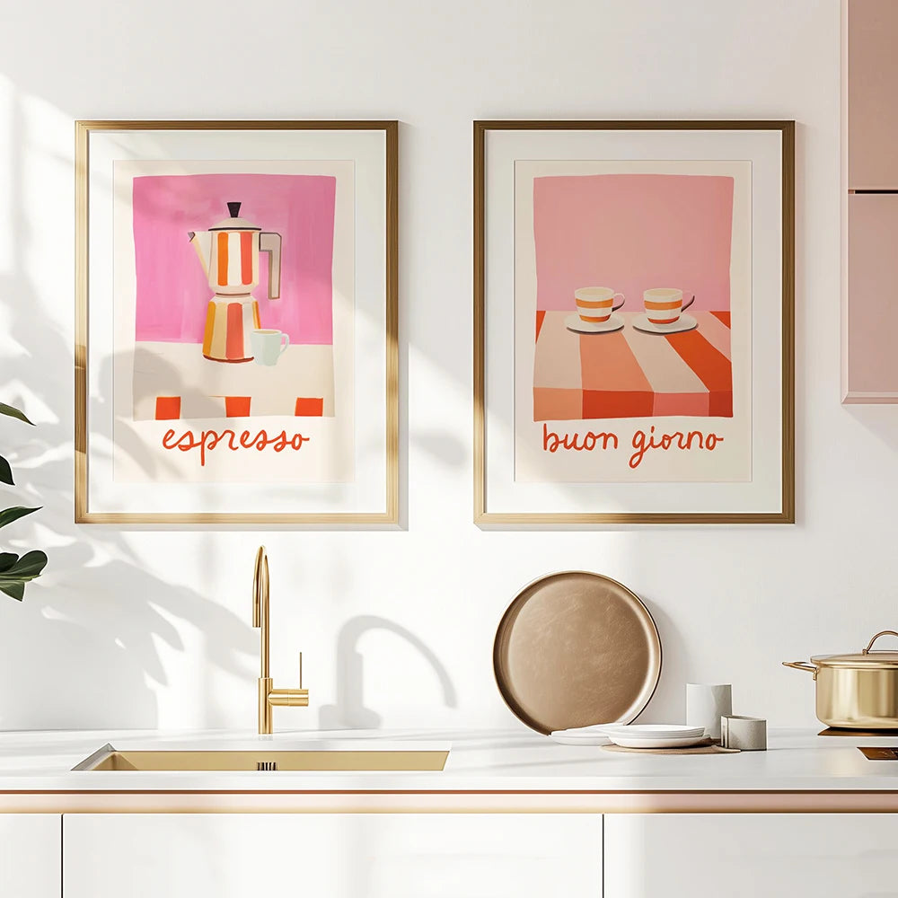 Moka pot coffee poster with Italian quote print