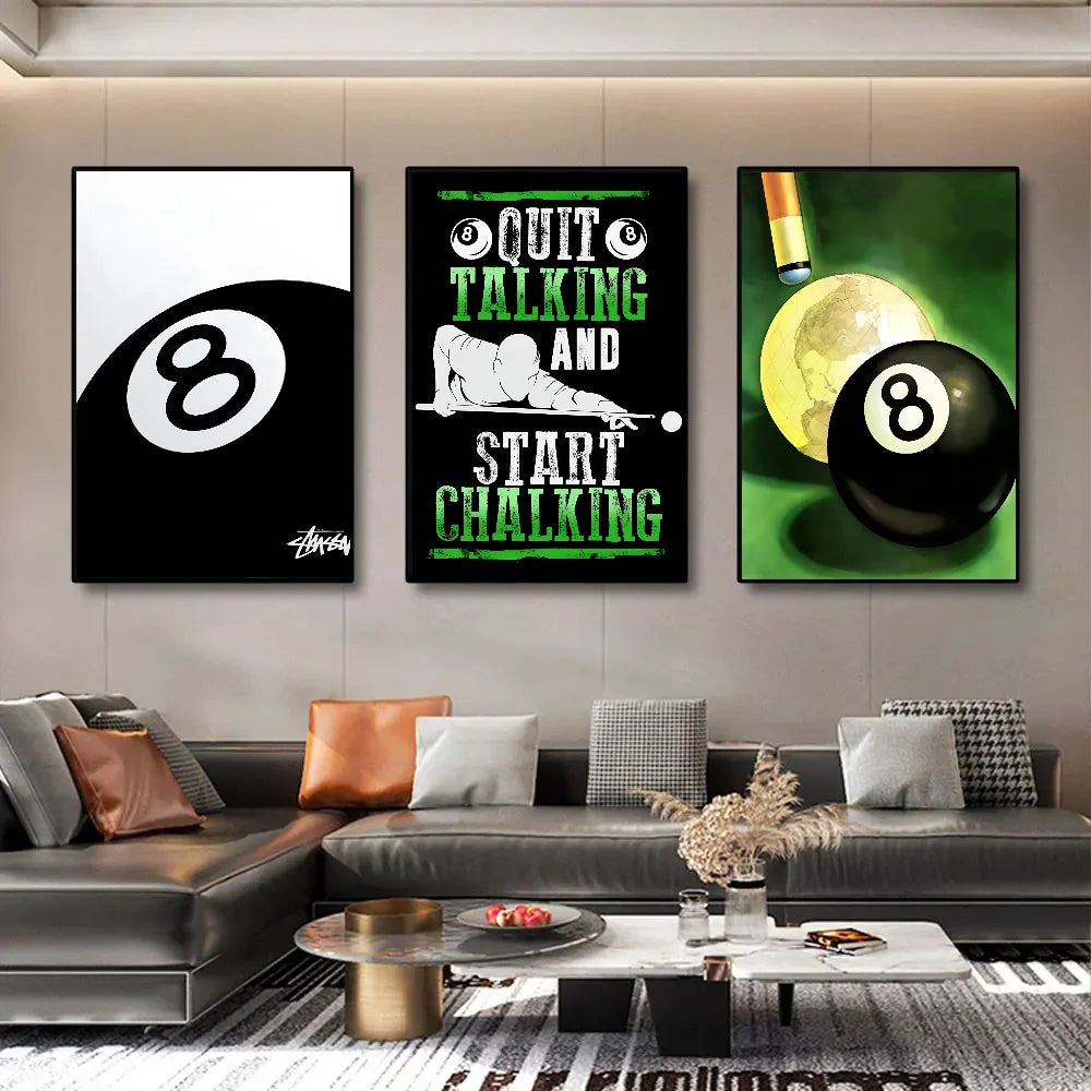Monochrome No.8 ball canvas print for modern home interiors