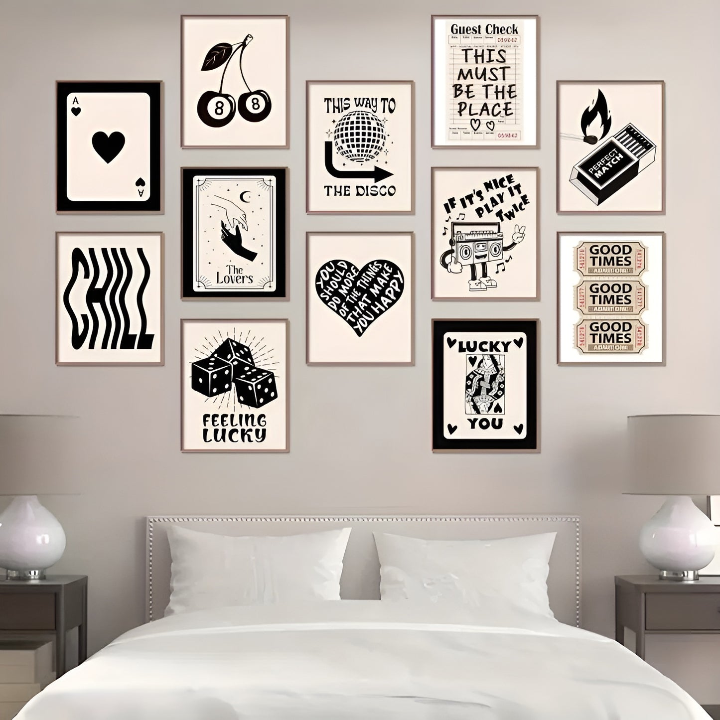 Monochrome retro wall art set for living room, bedroom, and office