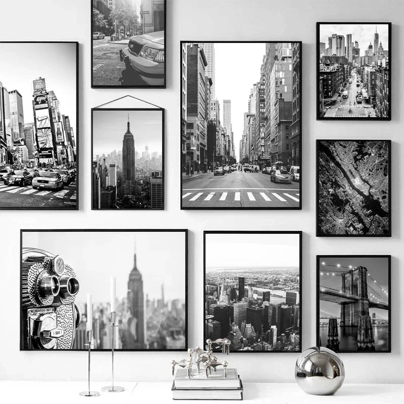 New York City skyline black and white canvas wall art for living room decor
