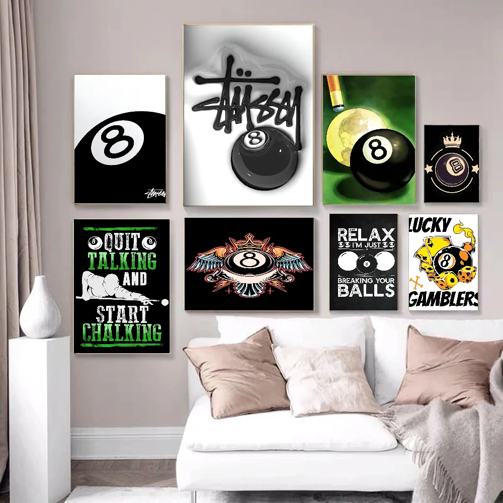 No.8 ball minimalist poster for restaurant and entrance wall decor