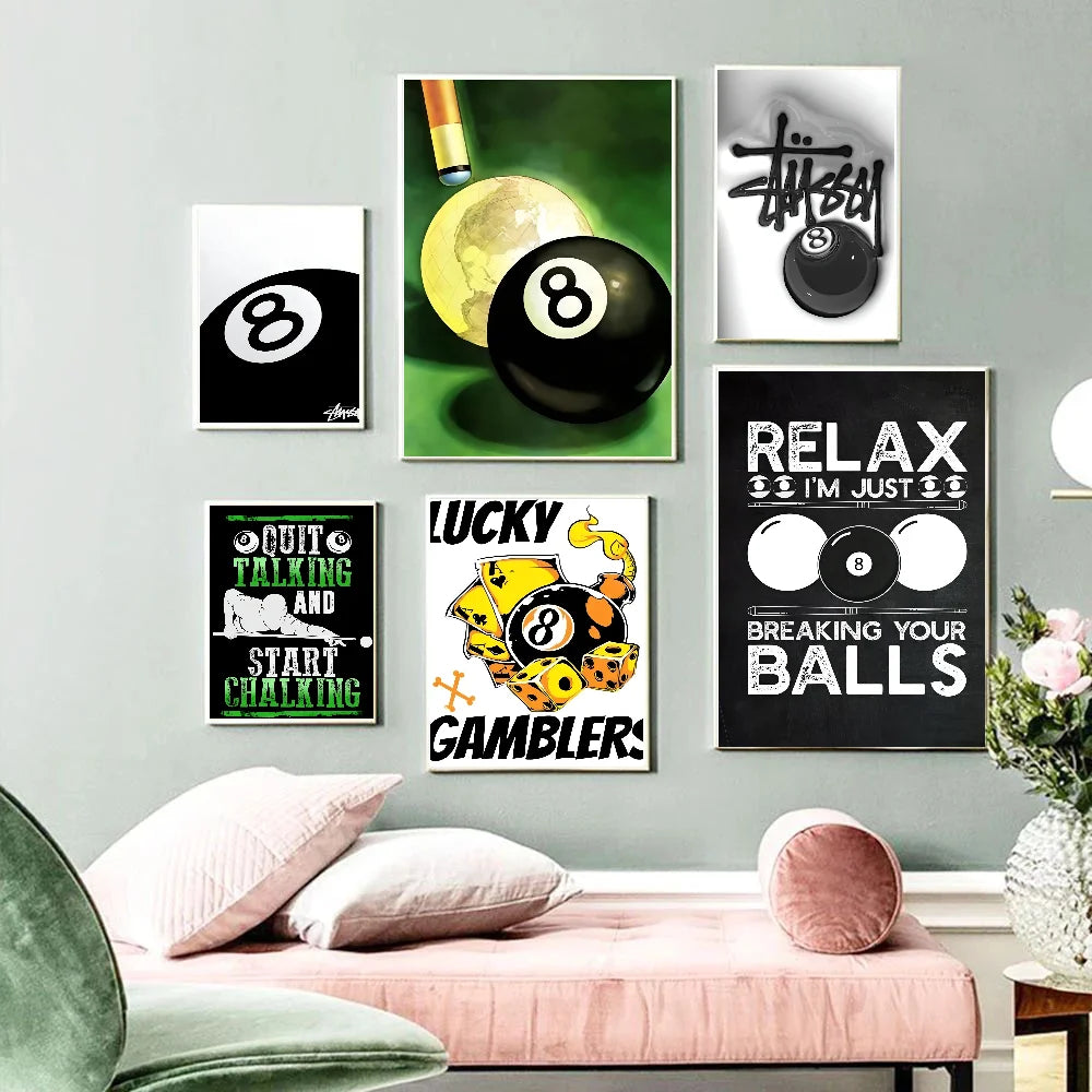 Stylish No.8 ball paper print for living room and cafe decoration