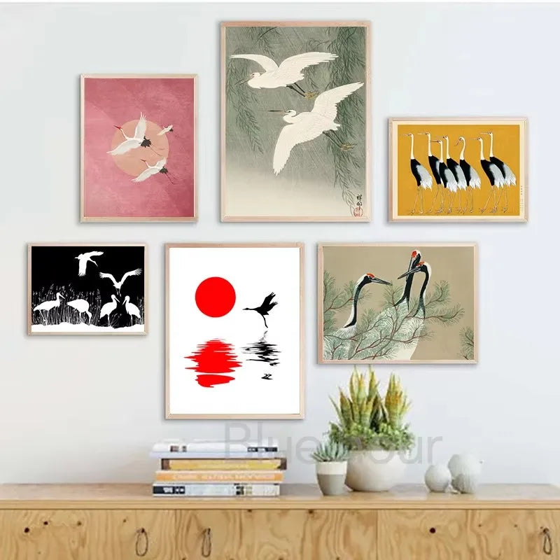 Elegant red crane canvas print for modern gallery wall