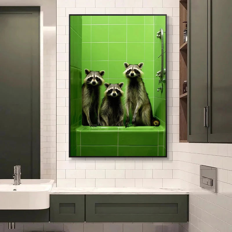 Panda chimpanzee elephant canvas painting funny art for bathroom and toilet room
