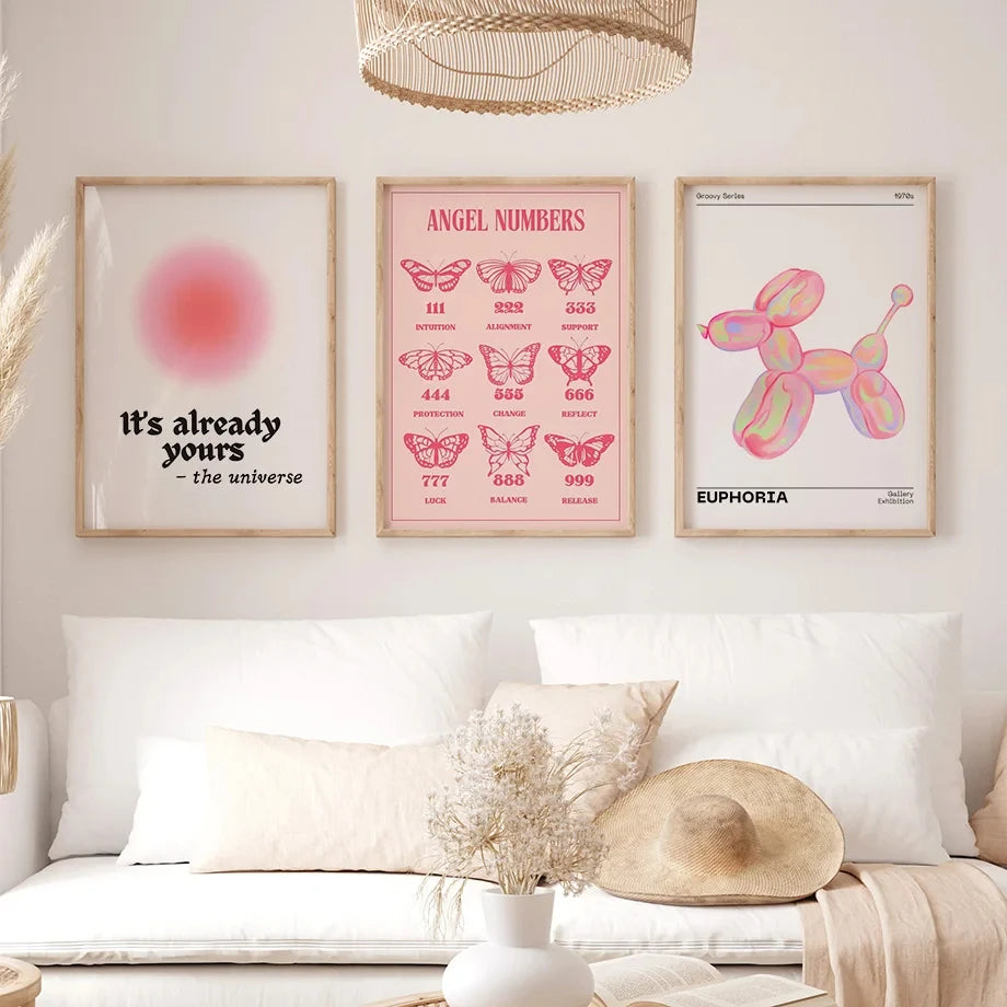 Flower market wall art featuring pink angel number for home styling