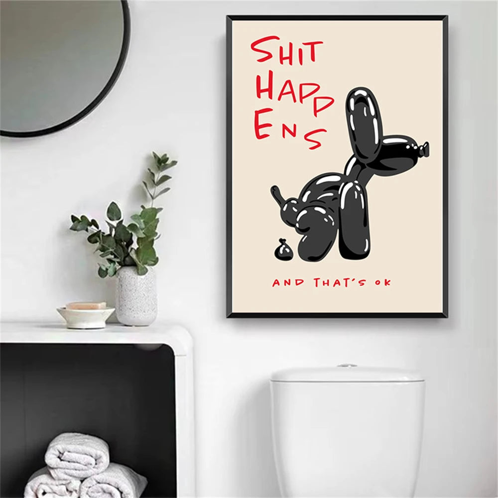 Motivational quote wall art with pink balloon dog design for home