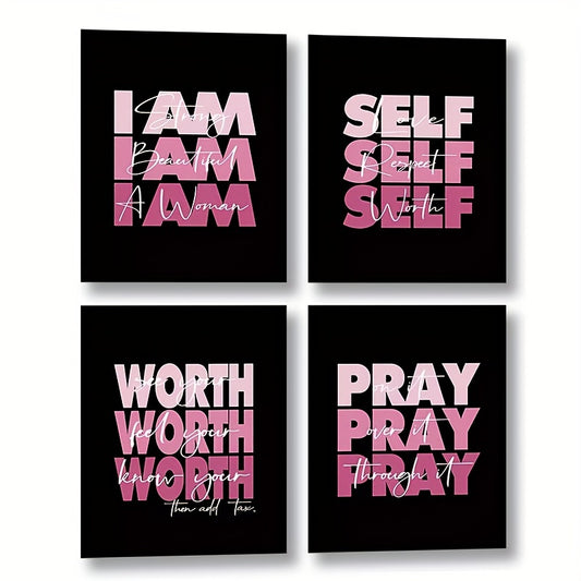 Inspirational pink woman pray wall art print set for home decor