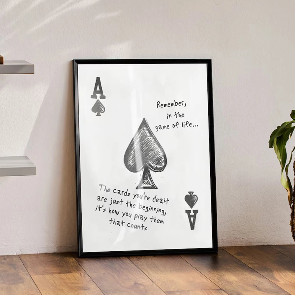 Poker cards themed quote canvas artwork for home bar or entertainment space