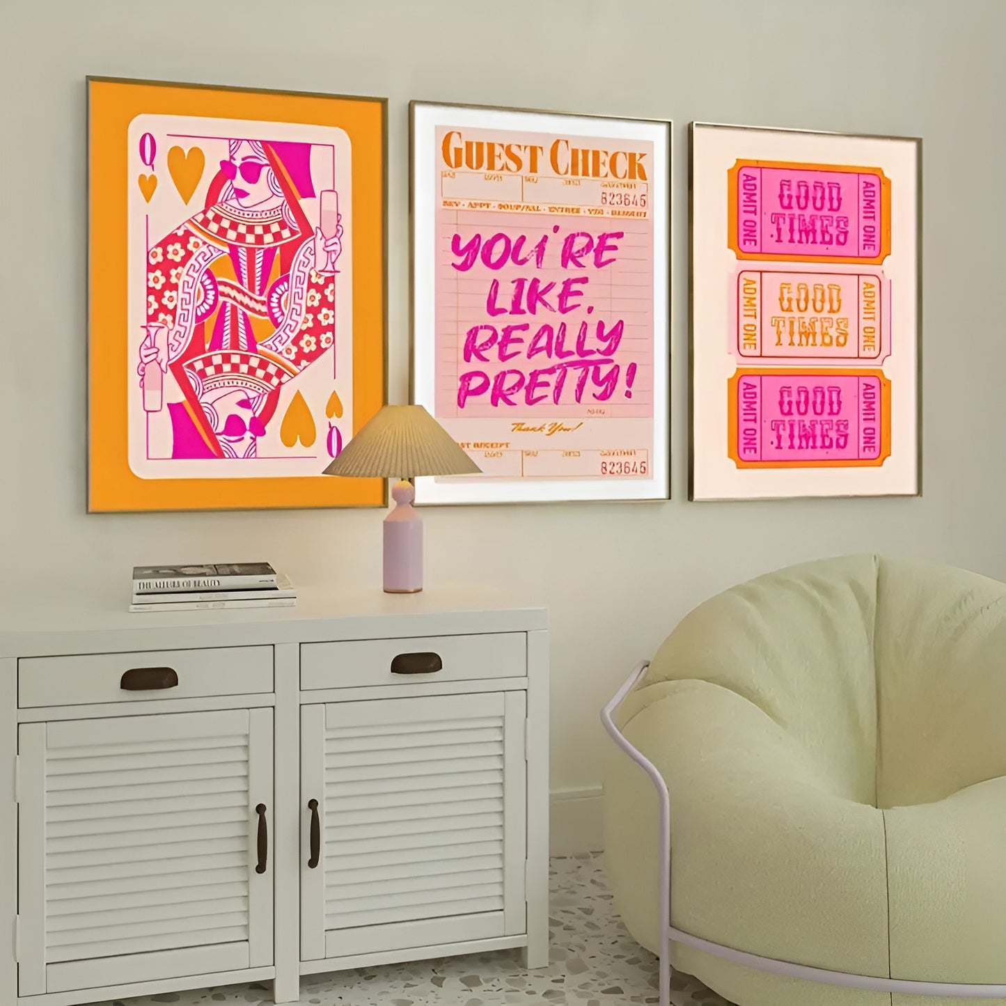 Trendy Preppy Pink and Orange Poster Prints for Bedroom and Dorm Wall Art