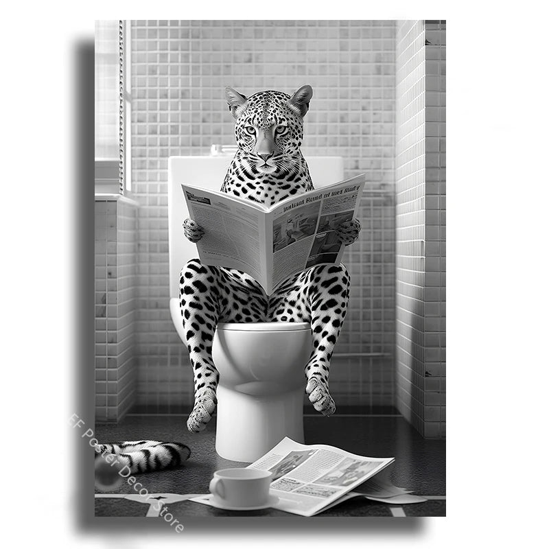 Bathroom humor print with pet sitting on toilet hilarious wall art