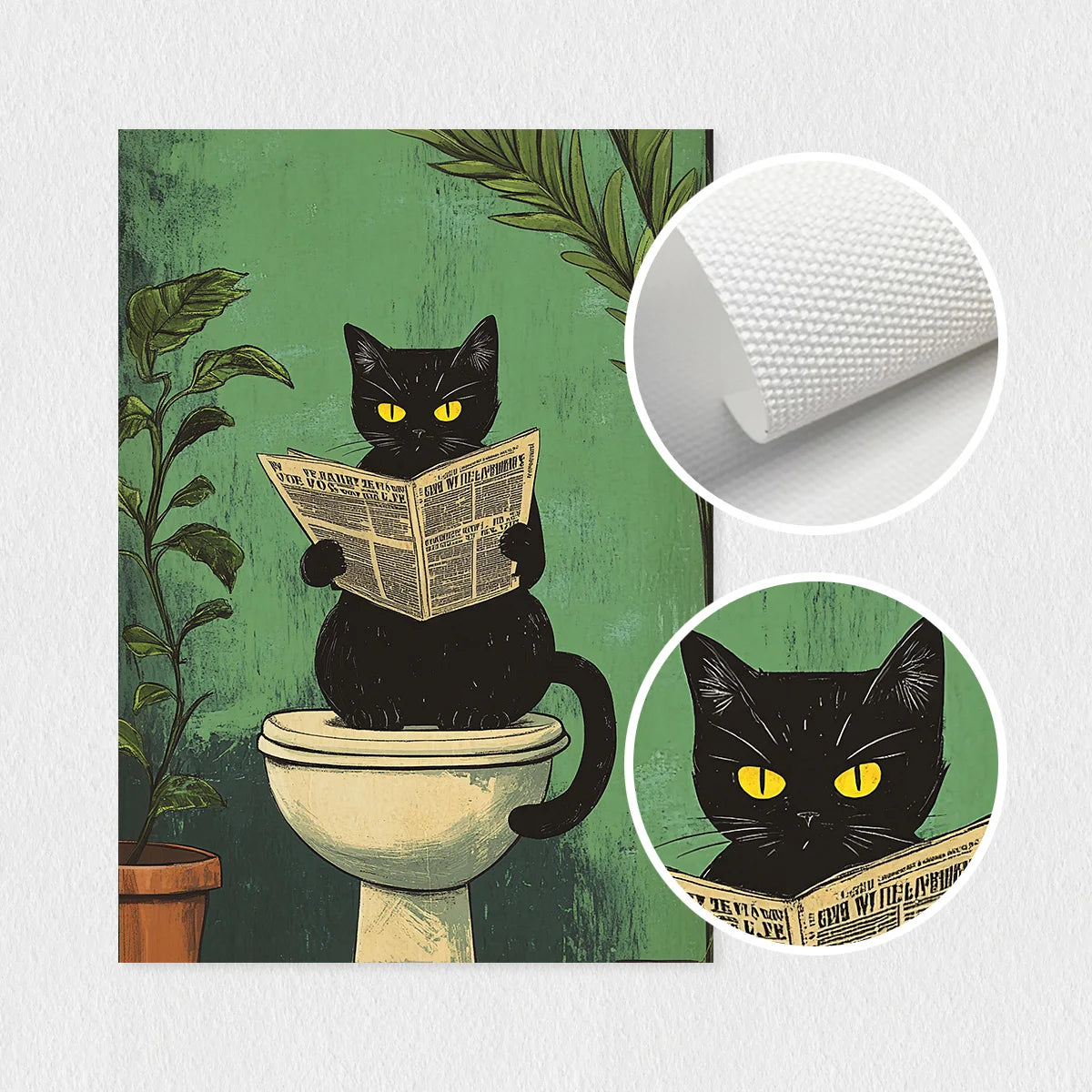 Retro black cat toilet wall art poster