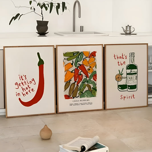 Retro chili pepper poster art for Halloween and housewarming gift ideas.