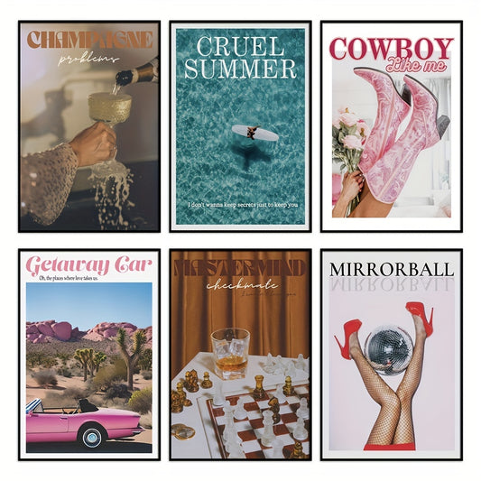 Retro music canvas posters set of 6 aesthetic wall art for bedroom decor