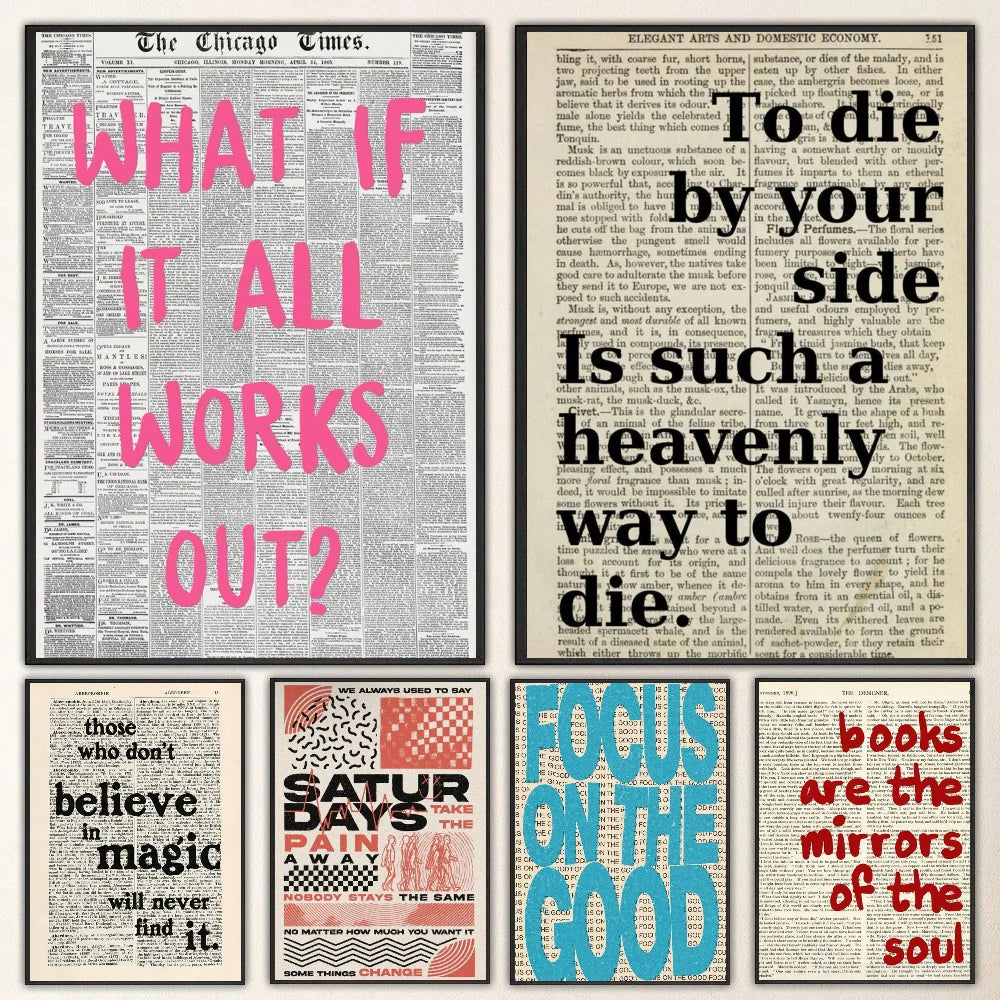 Retro newspaper pink quote poster for wall decoration in coffee house and bar.