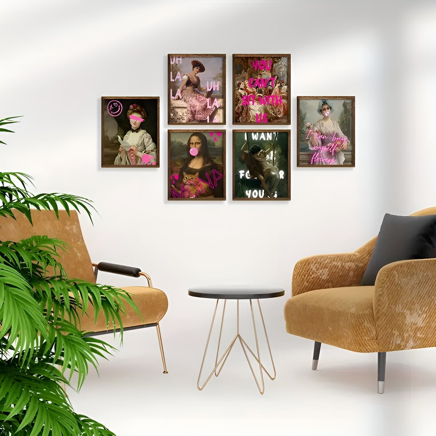 6-piece retro poster set with modern altered art, perfect for bedroom or dorm room walls.