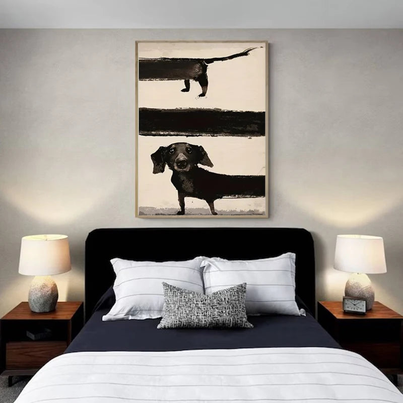 Whimsical dachshund poster for kitchen or living space