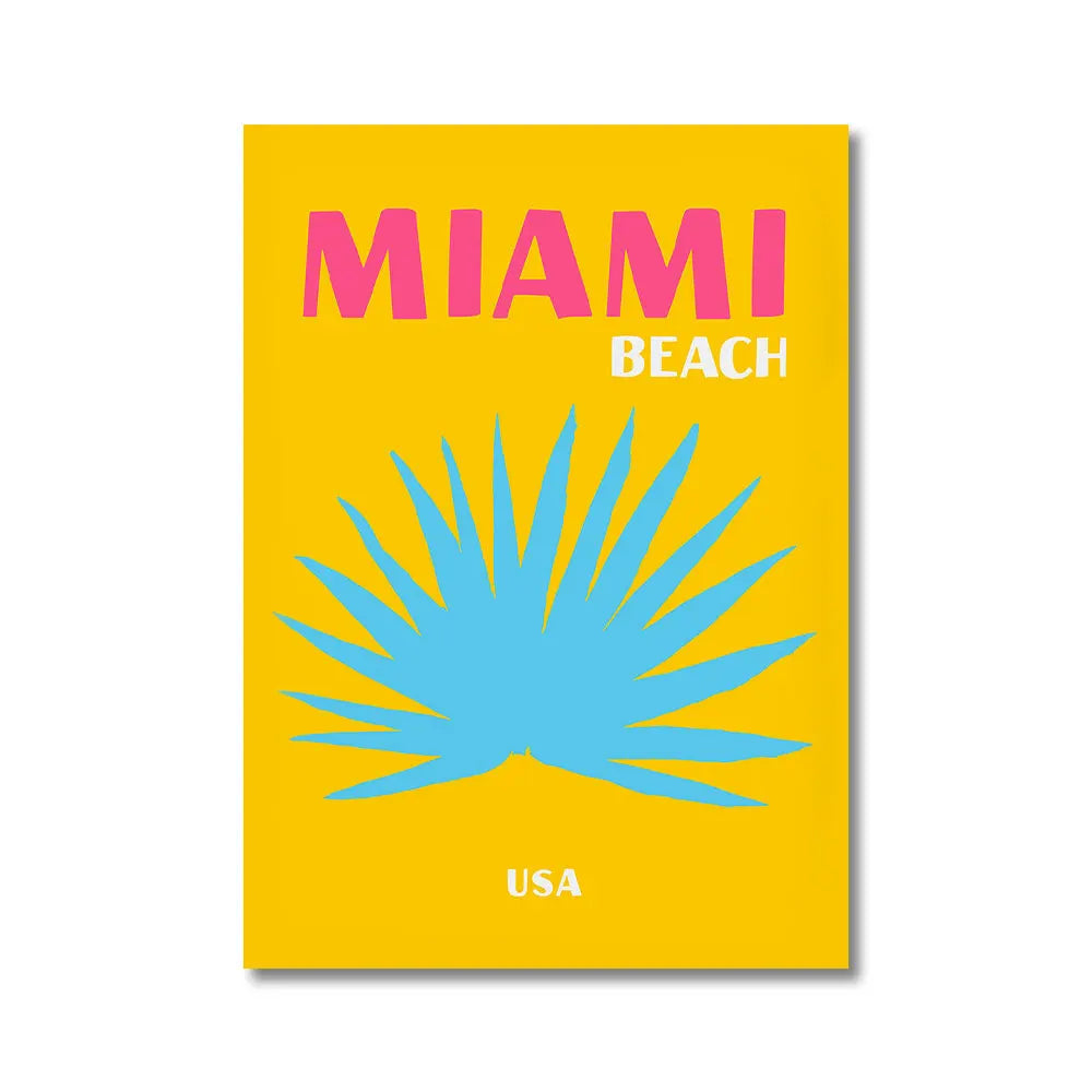 Scenic Mykonos and Miami travel wall poster for boho decor