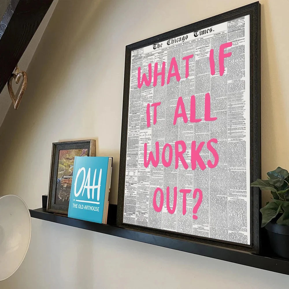 Self-adhesive art sticker of retro pink quote for home, bar, and coffee house.